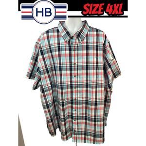 HB Harbor Bay Men’s Shirt – 4XL – Red/White/Blue Plaid – Short Sleeve Button‑Up